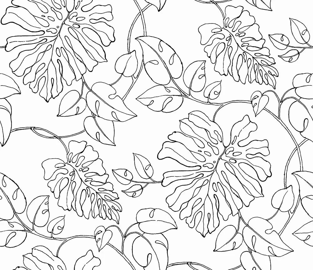 Linear Leaf Wallpaper - Black/White - NextWall - NW40508 - Premier Wallcovering
