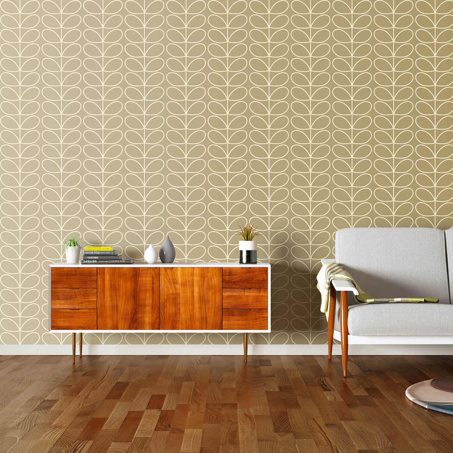 Linear Stem Wallpaper - Stone - Orla Kiely - 23AHLSTWLPDS-2610 - Premier Wallcovering