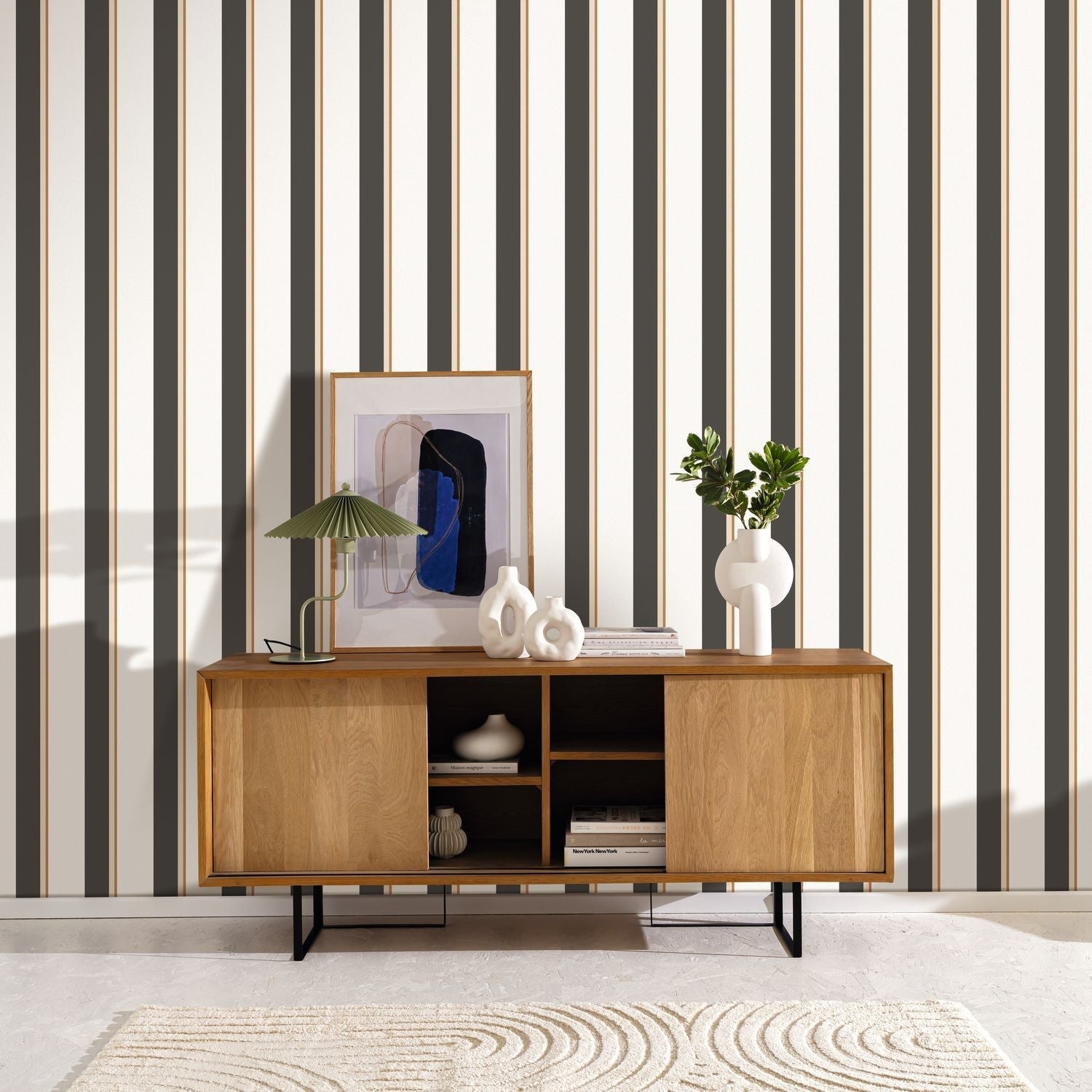 Linear Wallpaper - Noir Camel - Caselio - 105530941 - Premier Wallcovering