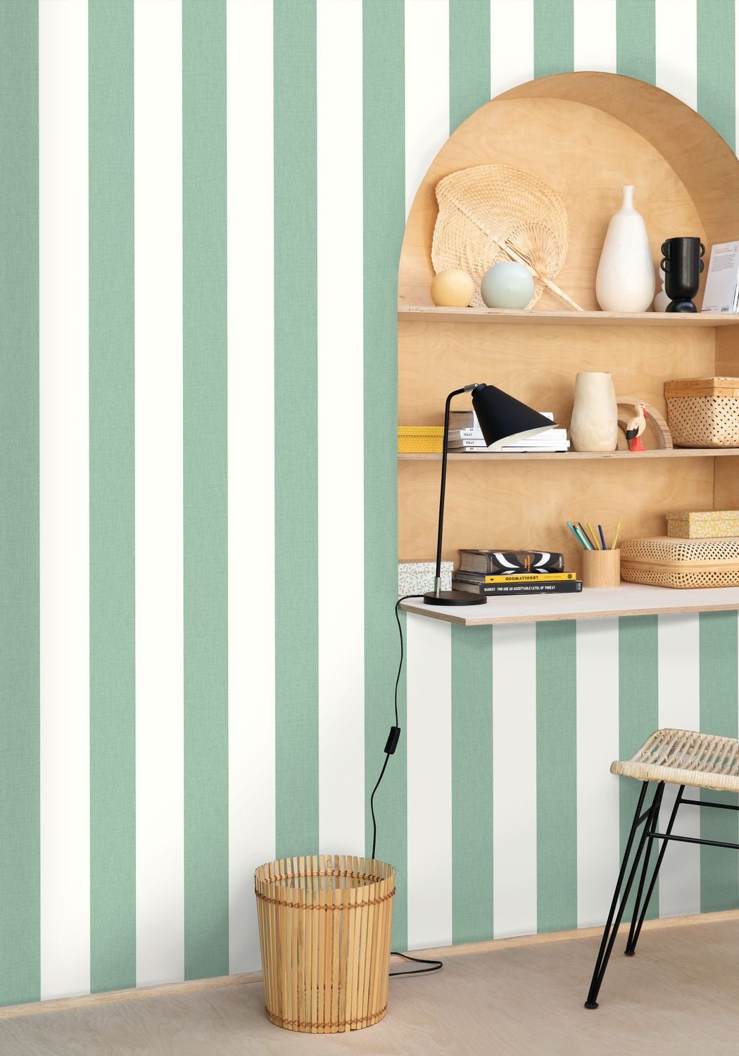 Linen Lines Wallpaper - Vert Menthe - Caselio - 104047100 - Premier Wallcovering