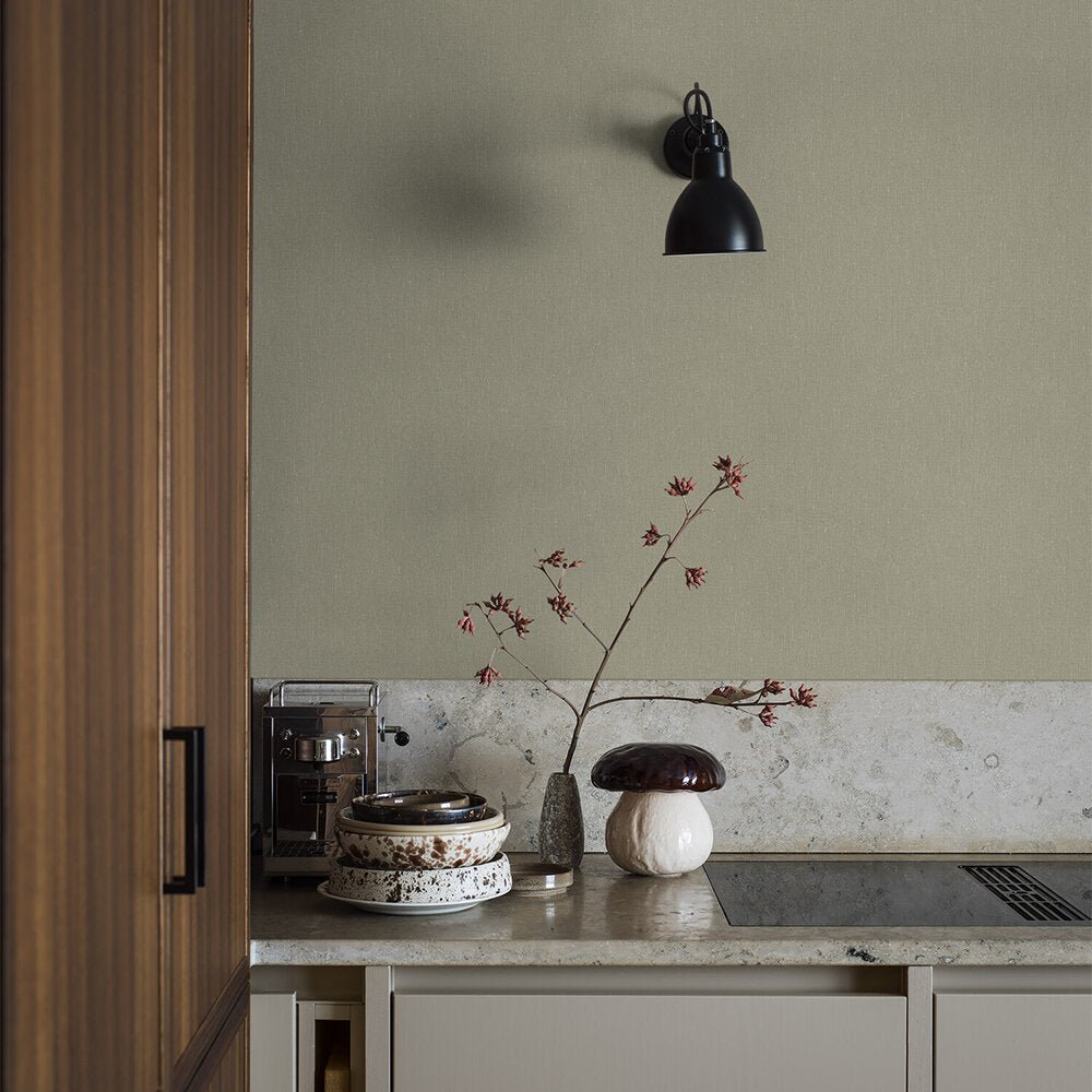 Linen Wallpaper - Soft Olive - Boråstapeter - 4335 - Premier Wallcovering