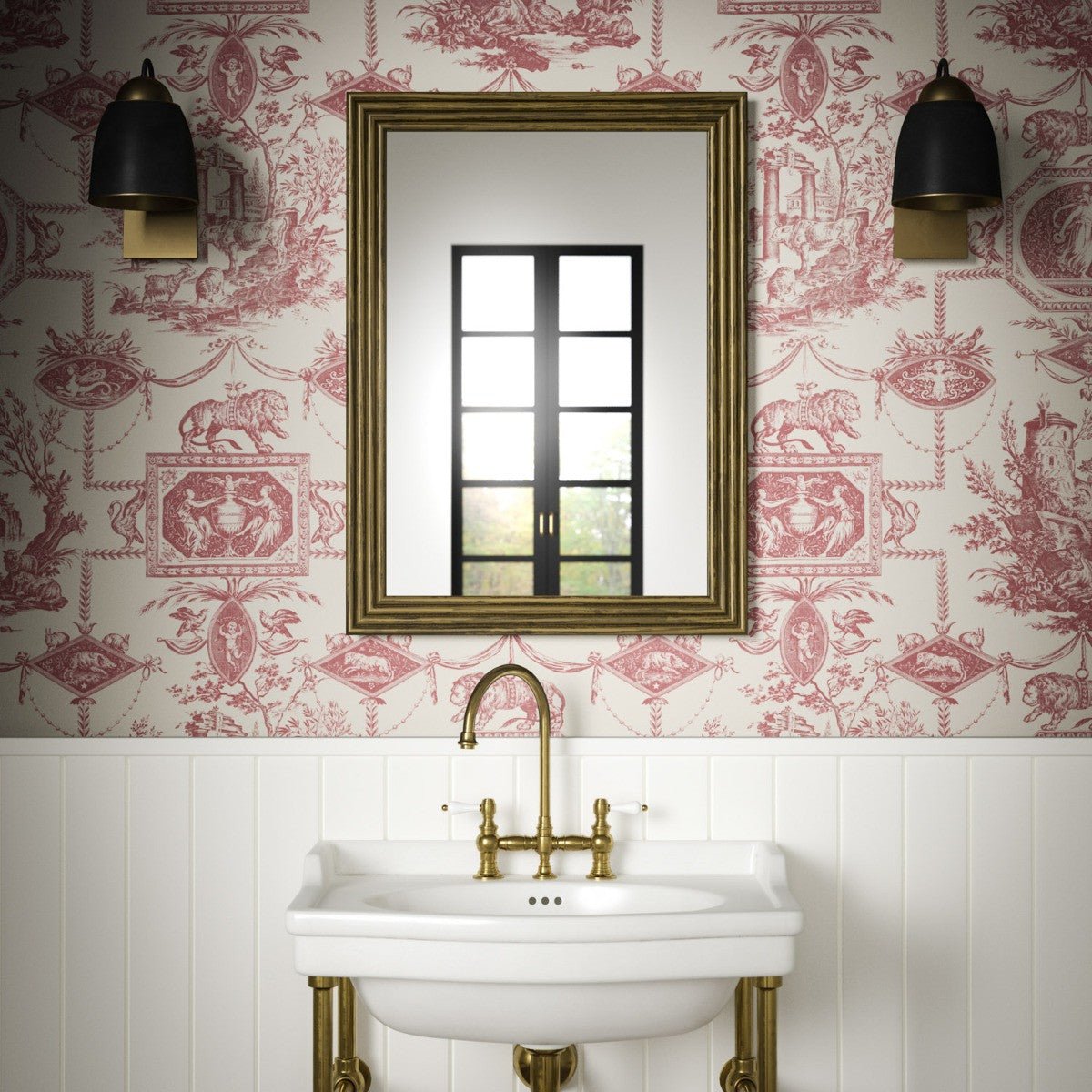 Lion Toile Wallpaper - Rouge - Warner House - Premier Wallcovering