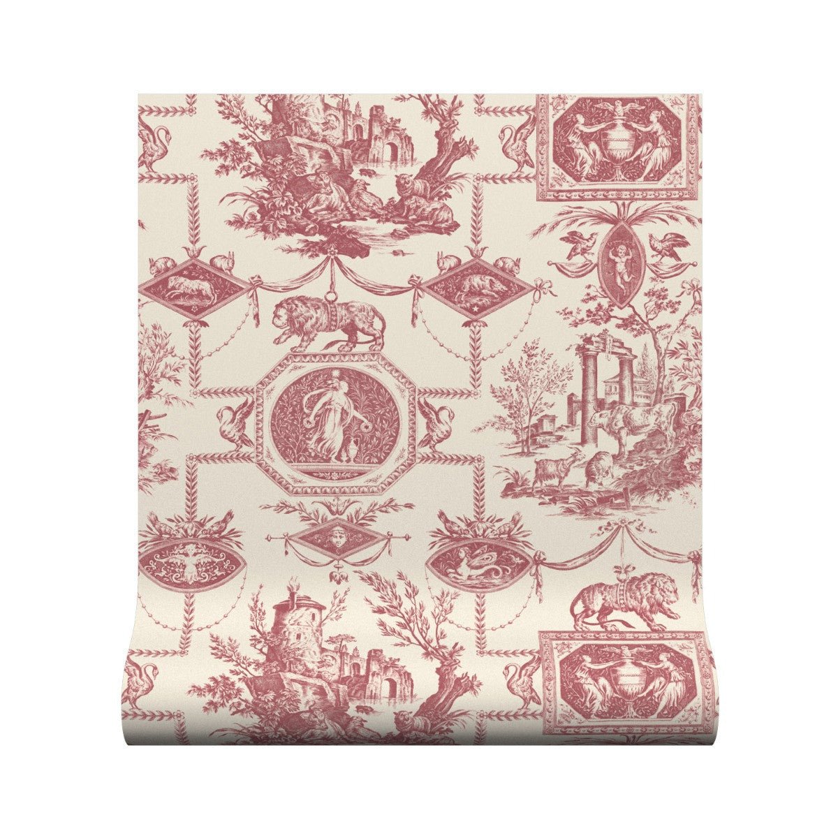 Lion Toile Wallpaper - Rouge - Warner House - Premier Wallcovering