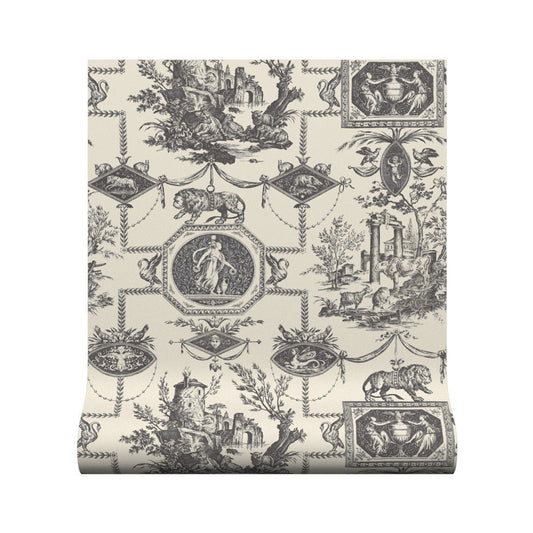 Lion Toile Wallpaper - Charcoal - Warner House - Premier Wallcovering