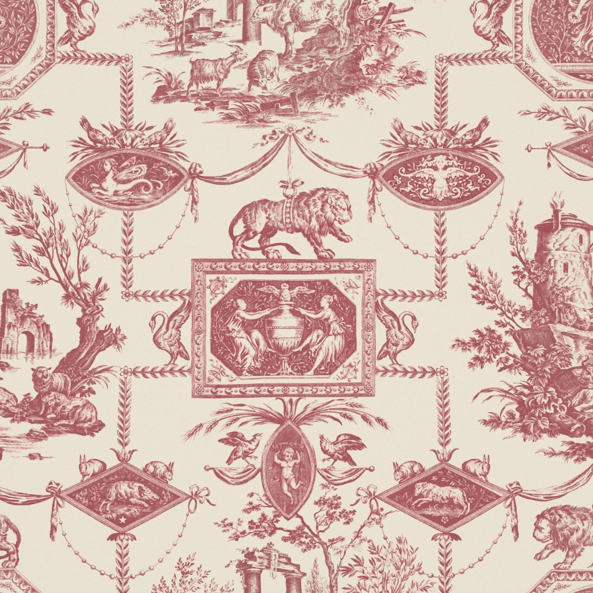 Lion Toile Wallpaper - Rouge - Warner House - Premier Wallcovering