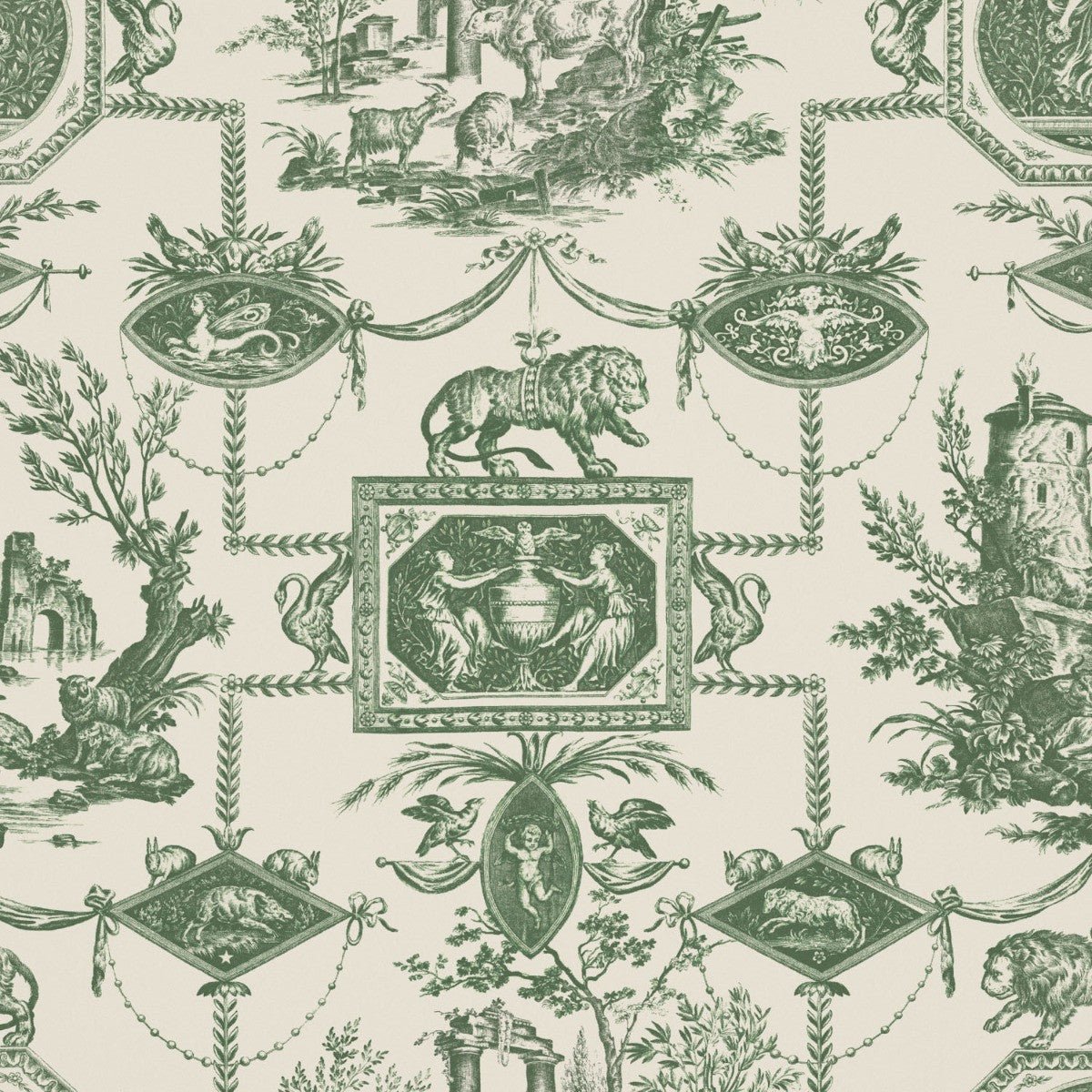 Lion Toile Wallpaper - Juniper - Warner House - Premier Wallcovering