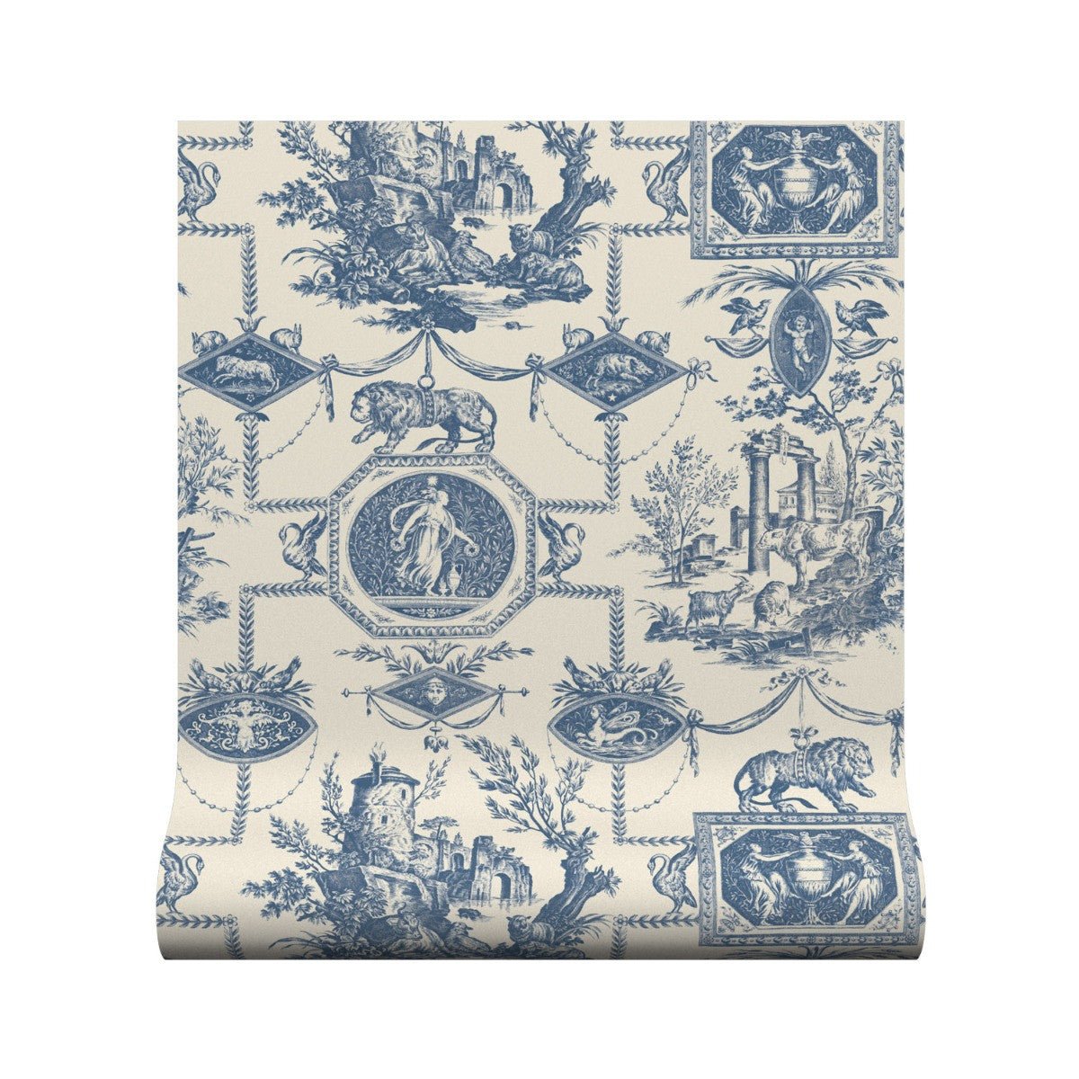 Lion Toile Wallpaper - Navy - Warner House - Premier Wallcovering