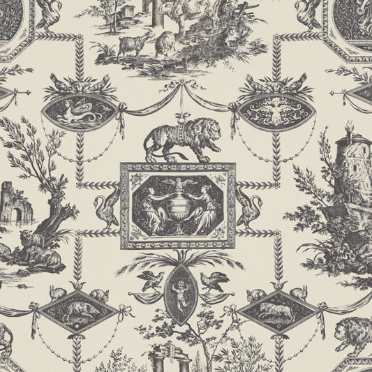Lion Toile Wallpaper - Charcoal - Warner House - Premier Wallcovering