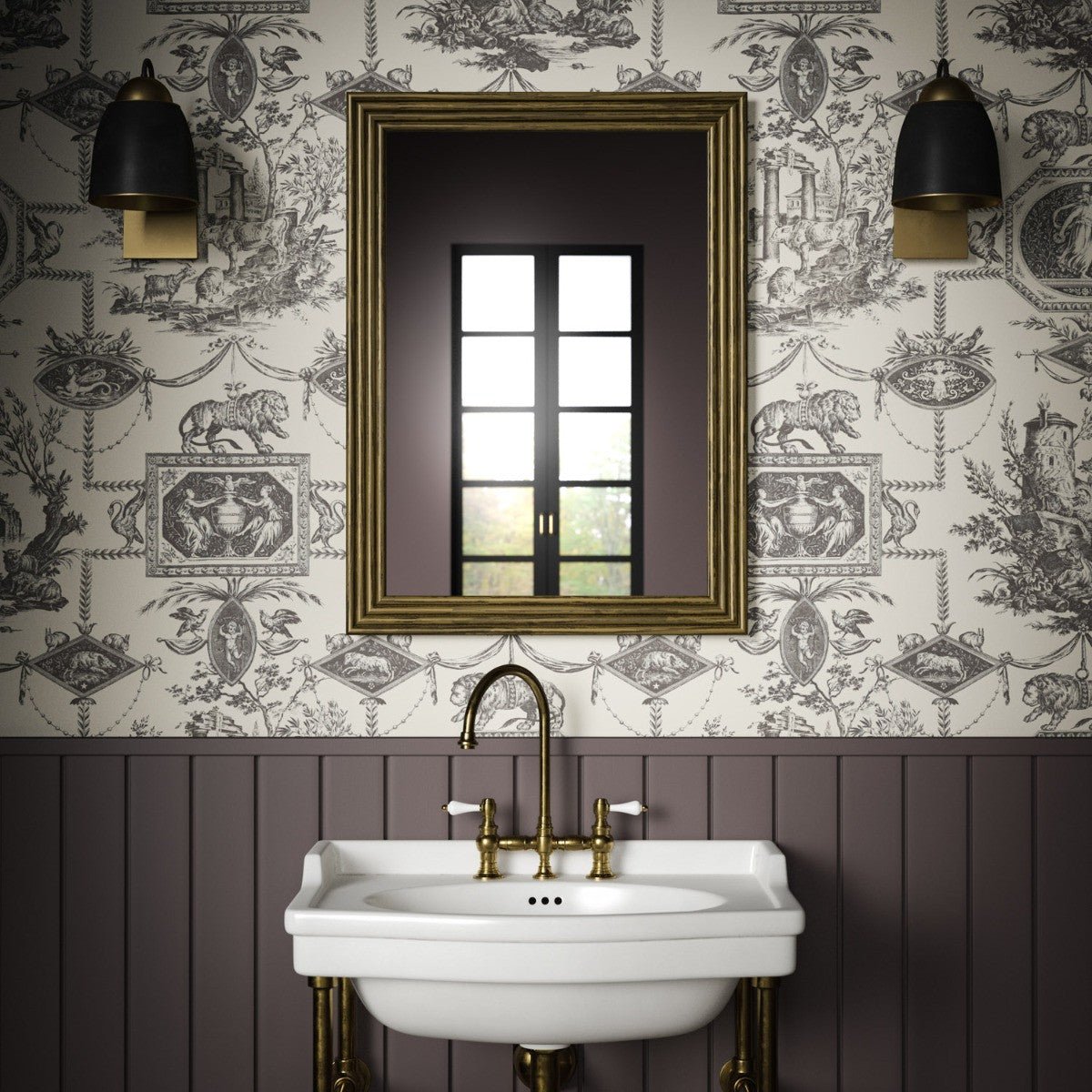 Lion Toile Wallpaper - Charcoal - Warner House - Premier Wallcovering