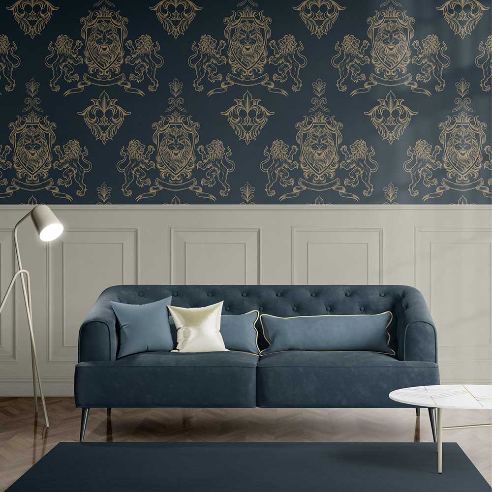 Lionheart Wallpaper - Navy Blue - The Graduate Collection - ST001LIONBLUE - Premier Wallcovering