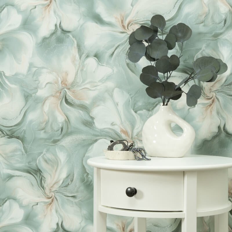 Liquid Aura Floral Metallic Wallpaper - Turquoise - Erismann - 10514 - 18 - Premier Wallcovering