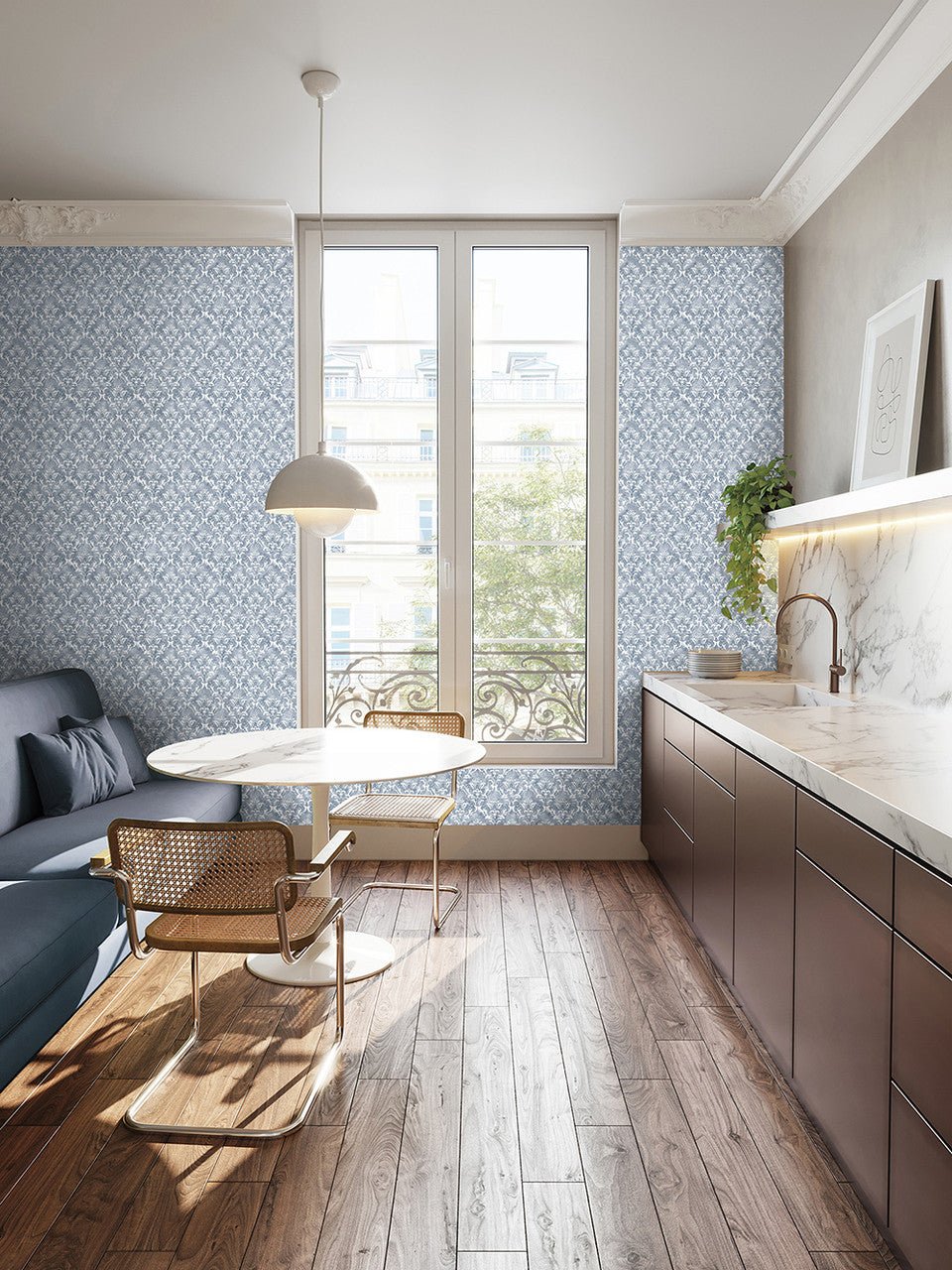Lisboa Azulejo Wallpaper - Chalky Blue - Hohenberger - 26862 - Premier Wallcovering