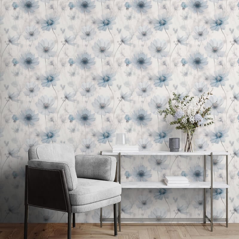 Lissa Flower Metallic Wallpaper - Blue - Muriva - 215502 - Premier Wallcovering