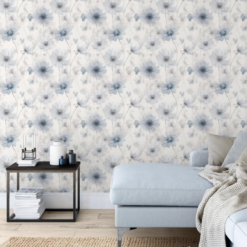 Lissa Flower Metallic Wallpaper - Blue - Muriva - 215502 - Premier Wallcovering