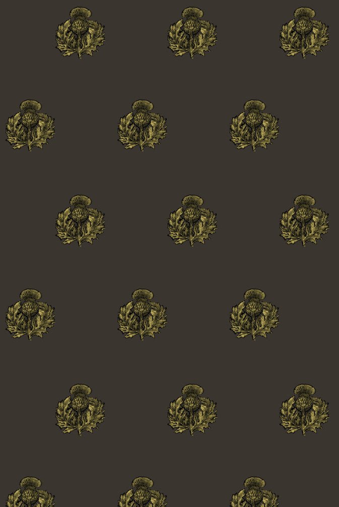 Little Thistle Velvet Fabric - Black & Pale Gold on Mole - Timorous Beasties - LTHL/8705/06 - Premier Wallcovering