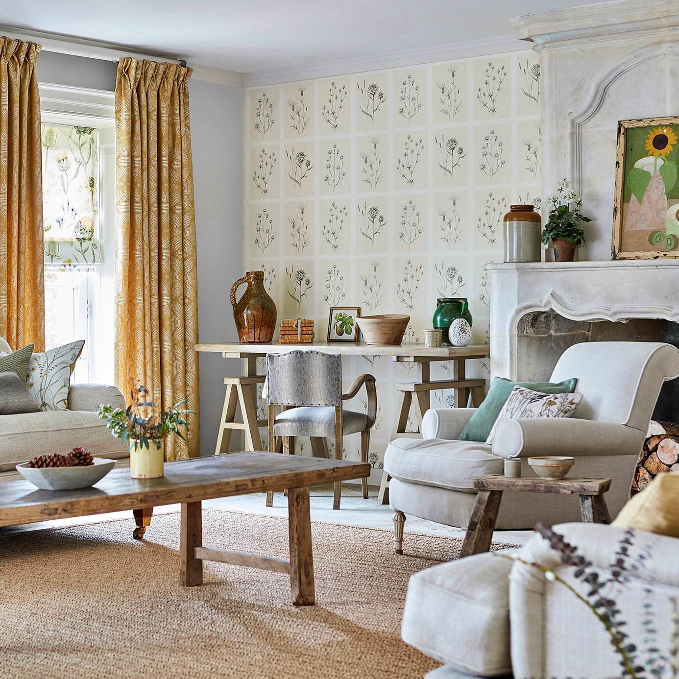 Little Thistles Wallpaper - Ecru - Sanderson - DEBB216511 - Premier Wallcovering