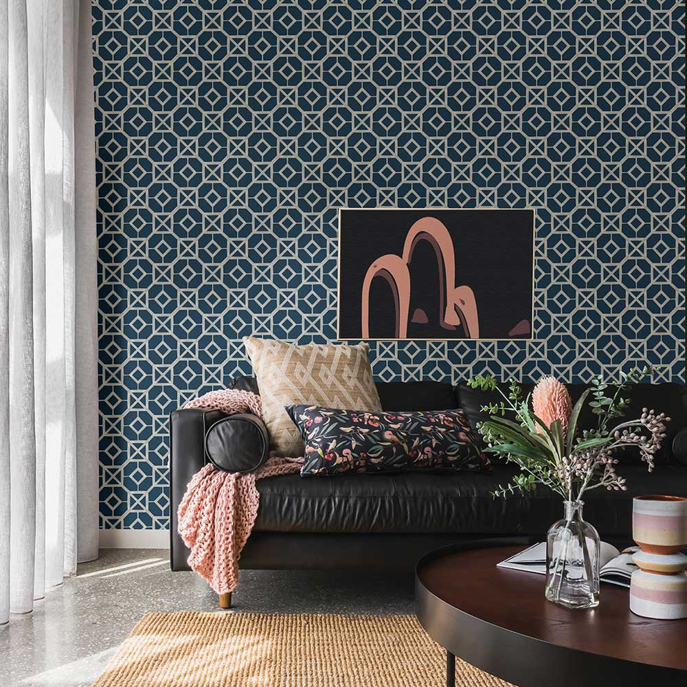 Livia Wallpaper - Navy - A Street Prints - FD26411 - Premier Wallcovering