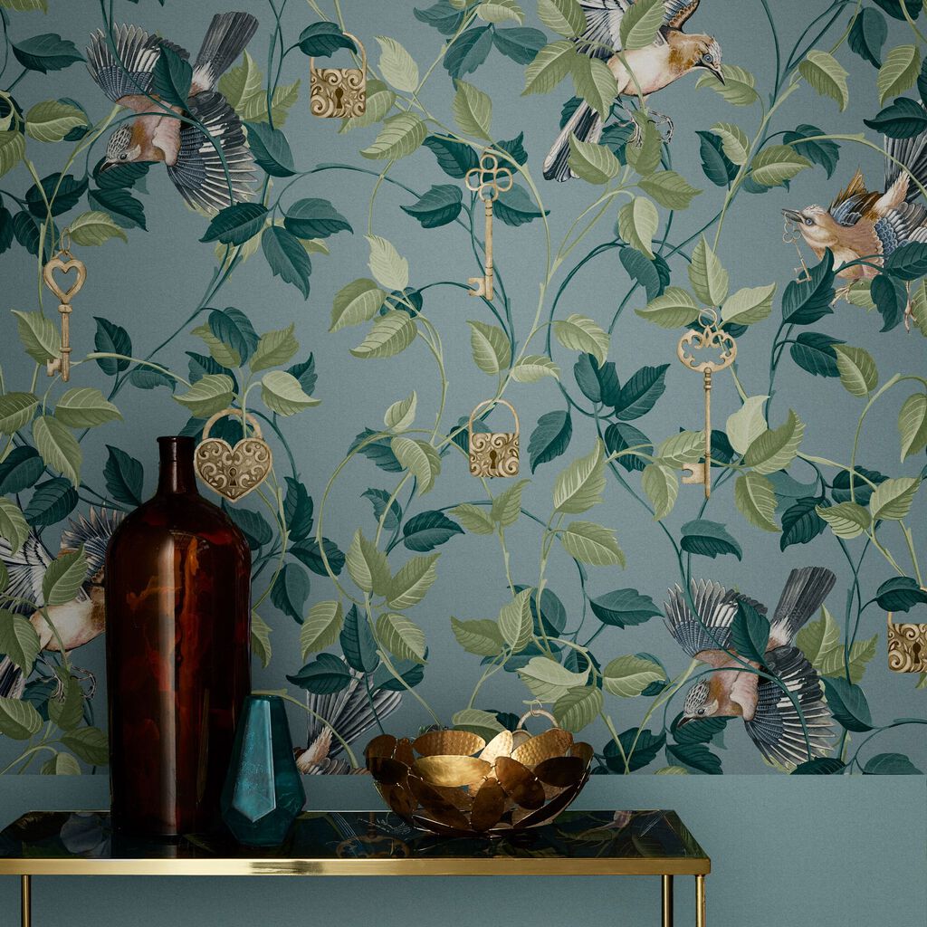 Lock and Key Wallpaper - Aqua - Graham & Brown - 115050 - Premier Wallcovering
