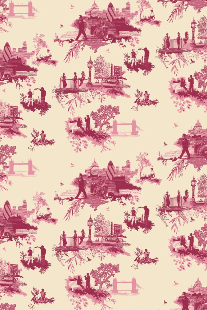 London Toile Wallpaper - Red & Pink on Cream - Timorous Beasties - TB/LTOIL/4004/01 - Premier Wallcovering