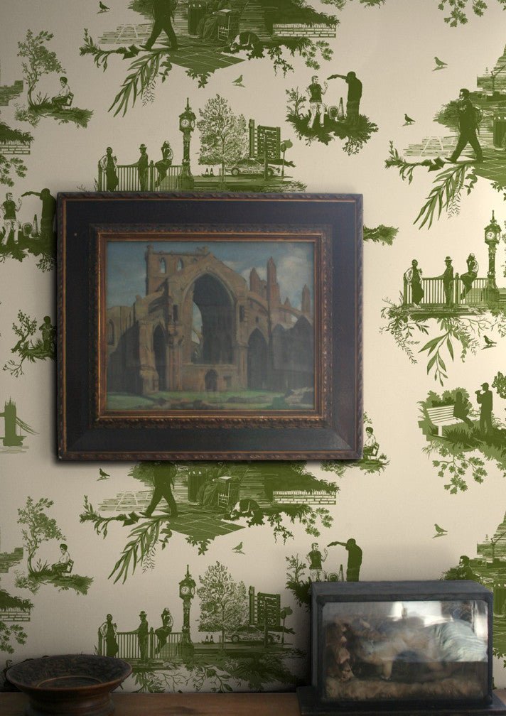 London Toile Wallpaper - Greens on Cream - Timorous Beasties - TB/LTOIL/4004/02 - Premier Wallcovering