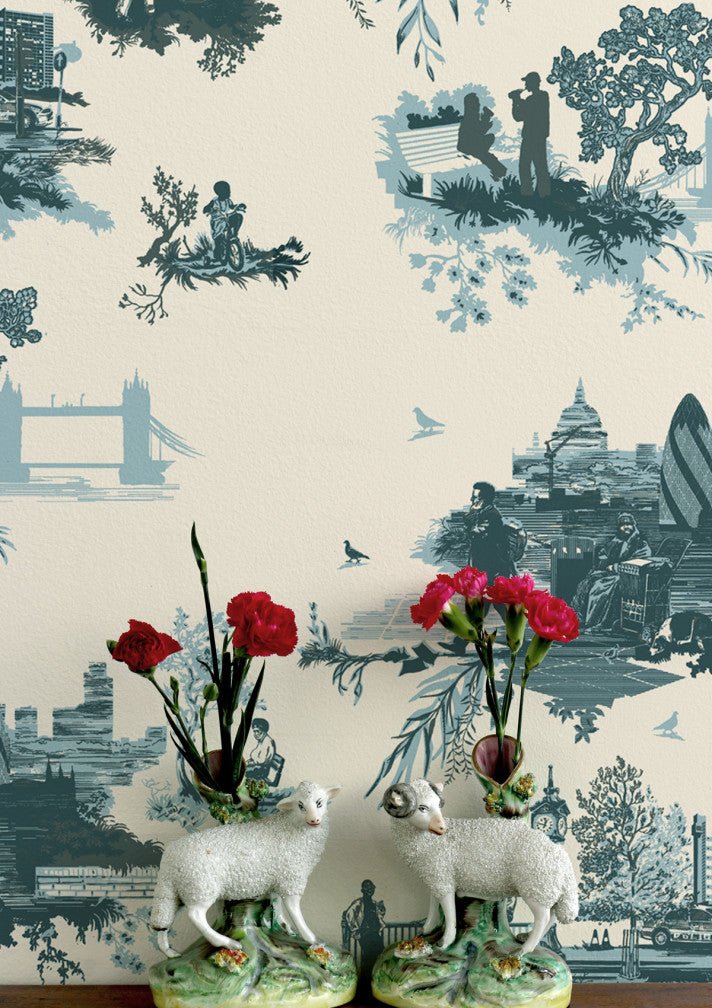 London Toile Wallpaper - Blues on Cream - Timorous Beasties - TB/LTOIL/4004/03 - Premier Wallcovering