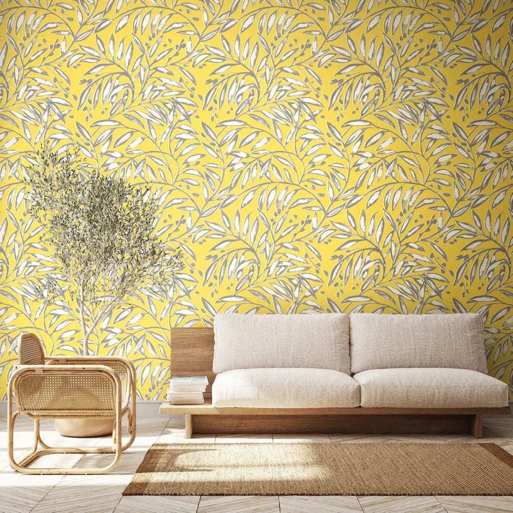 Lorena Vine Wallpaper - Sunshine - Ohpopsi - RON50115W - Premier Wallcovering