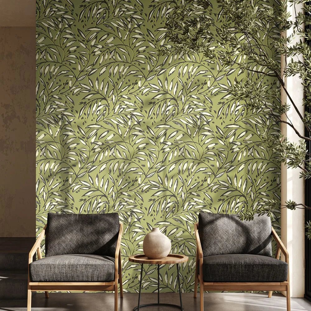 Lorena Vine Wallpaper - Olive - Ohpopsi - RON50110W - Premier Wallcovering