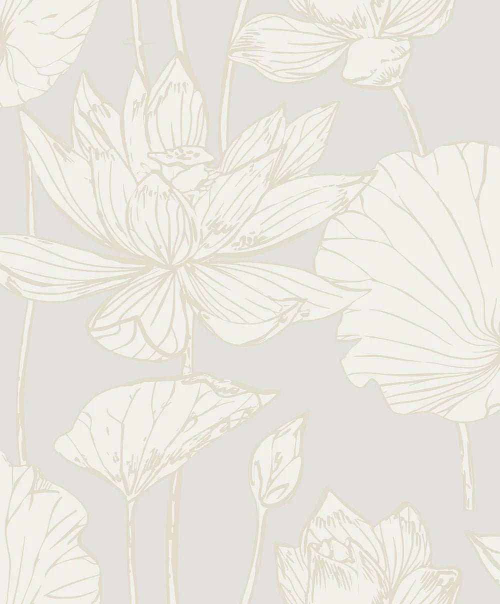Lotus Garden Floral Wallpaper - Pearl - NextWall - NW59700 - Premier Wallcovering