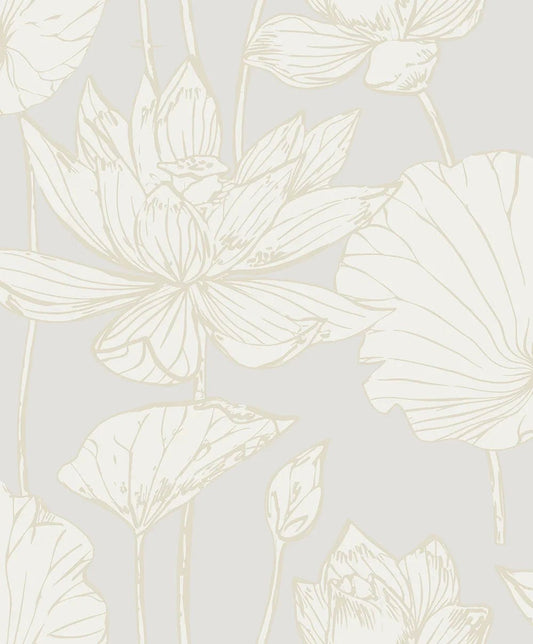 Lotus Garden Floral Wallpaper - Pearl - NextWall - NW59700 - Premier Wallcovering