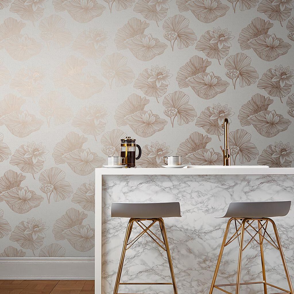 Lotus Wallpaper - Cream - Graham & Brown - 105934 - Premier Wallcovering