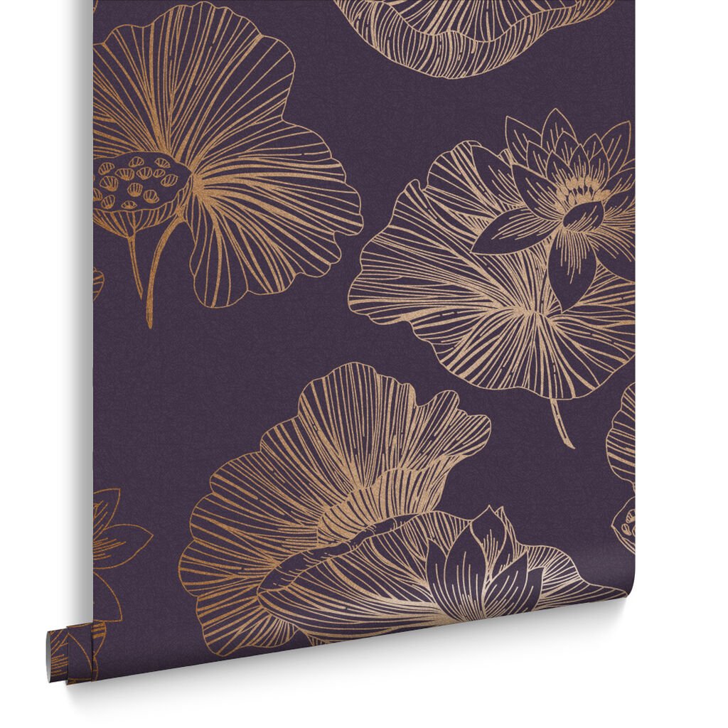 Lotus Wallpaper - Plum - Graham & Brown - 105936 - Premier Wallcovering