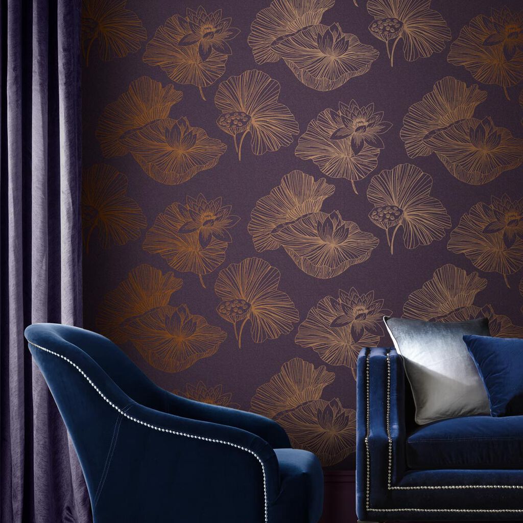 Lotus Wallpaper - Plum - Graham & Brown - 105936 - Premier Wallcovering