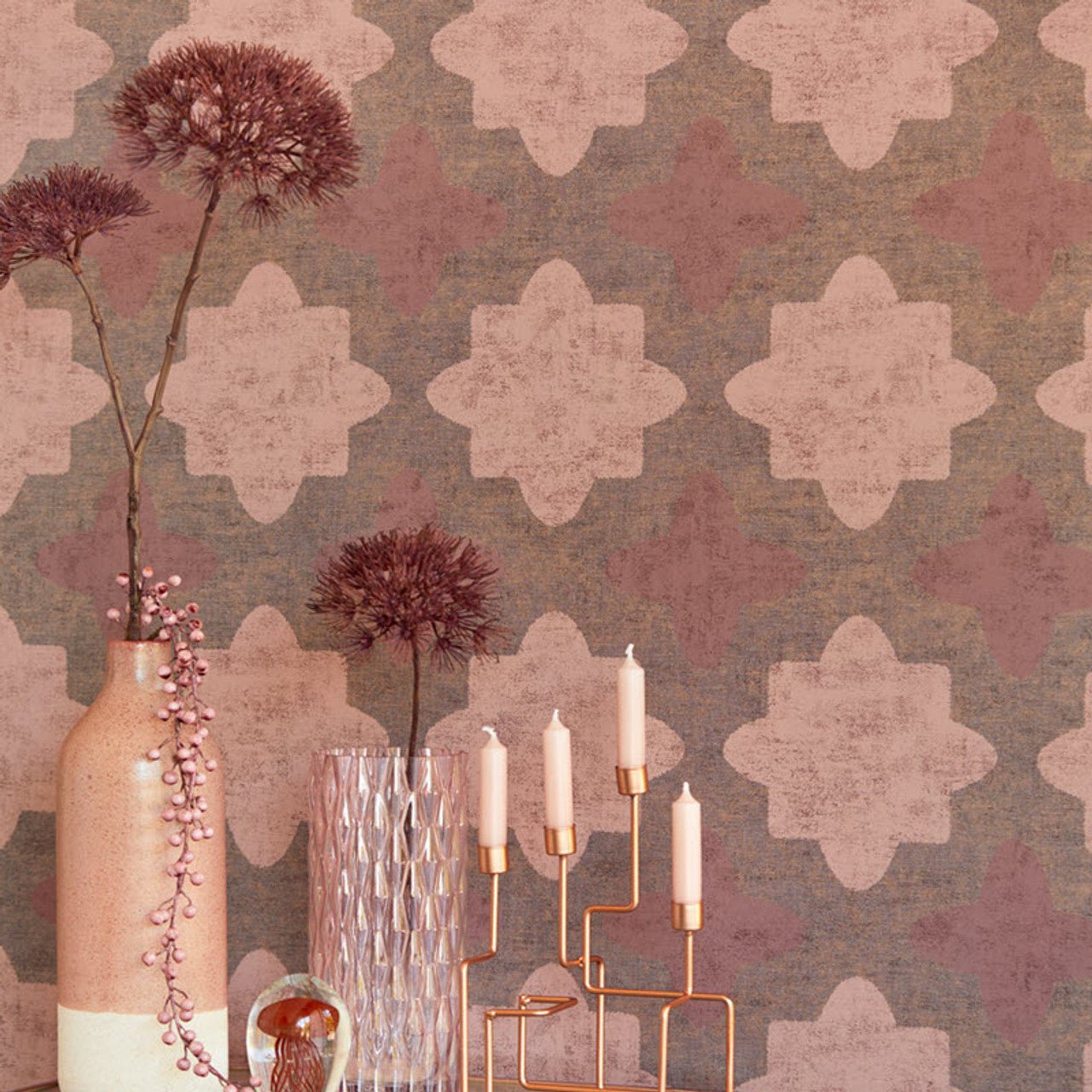 Lounge Geometric Motif Wallpaper - Pink - Eijffinger - 388745 - Premier Wallcovering