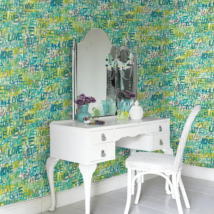 Love Scribble Wallpaper - Aquamarine - Ohpopsi - CEP50123W - Premier Wallcovering