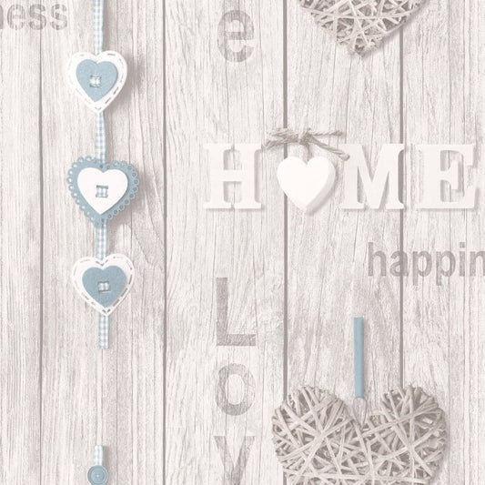 Love Your Home Wallpaper - Blue/White - Fine Décor - FD41719 - Premier Wallcovering
