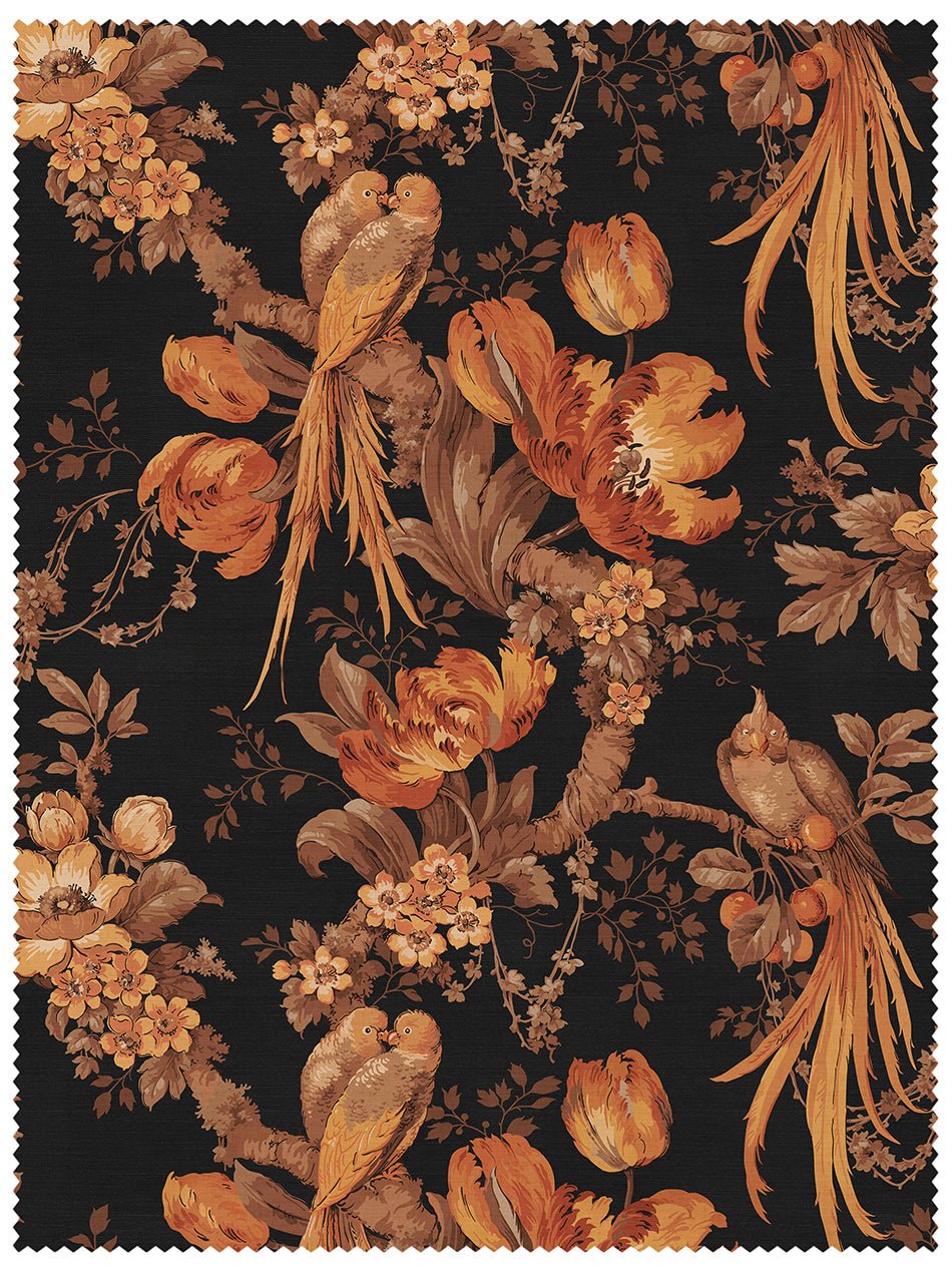 Lovebirds Recycled Velvet Fabric - Lovebirds Black - Divine Savages - DVS176-LVEBRDS-BLK-VEL-MET - Premier Wallcovering