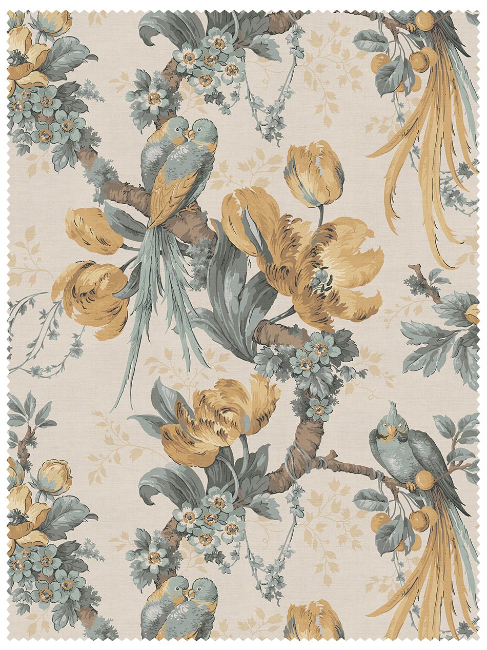 Lovebirds Recycled Velvet Fabric - Honey - Divine Savages - DVS172-LVEBRDS-HNY-VEL-MET - Premier Wallcovering