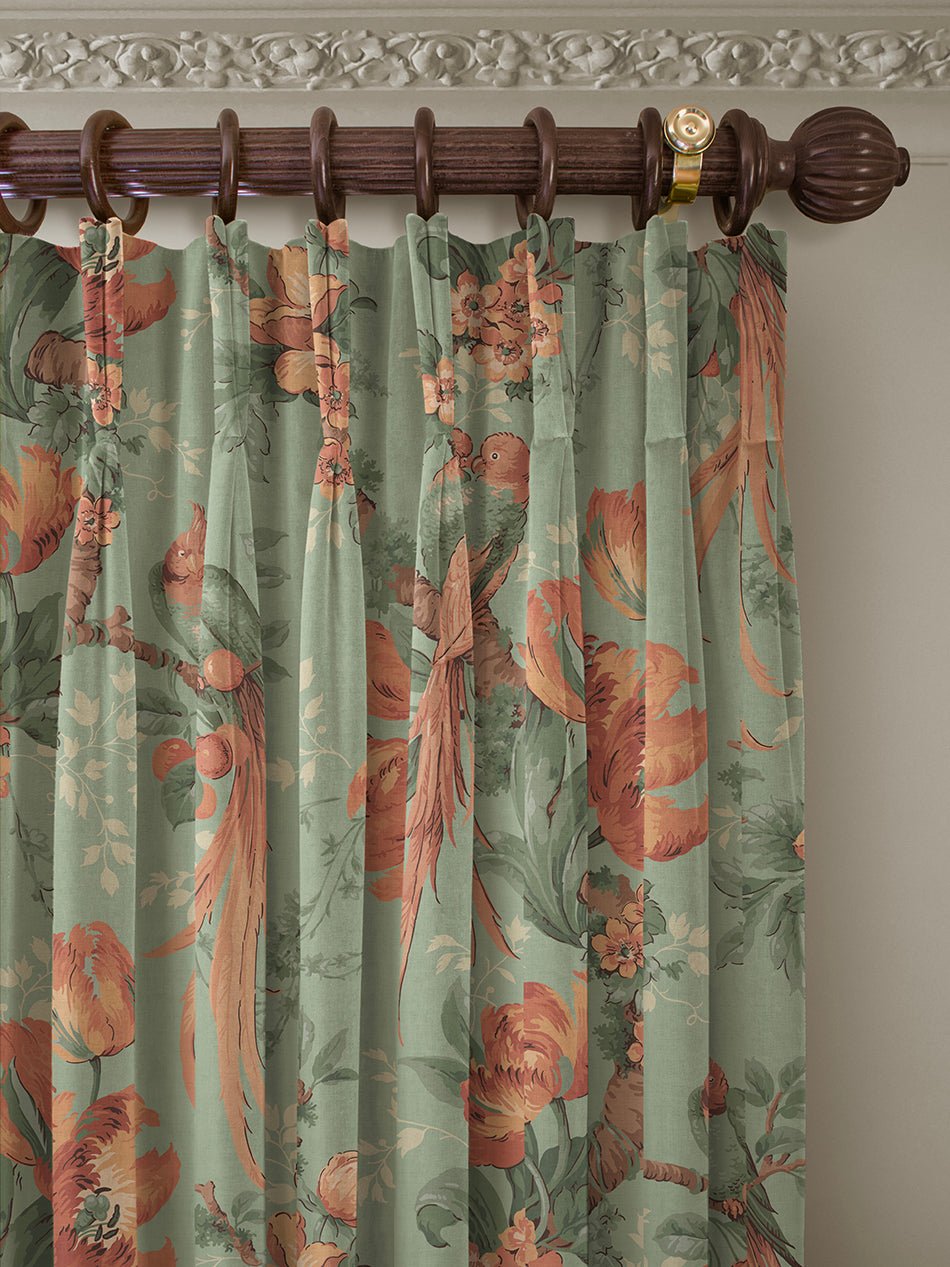 Lovebirds Recycled Velvet Fabric - Eggshell Green - Divine Savages - DVS173-LVEBRDS-GRN-VEL-MET - Premier Wallcovering