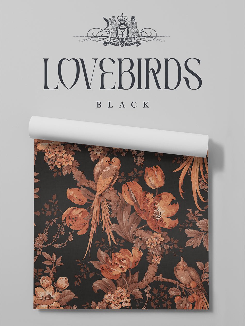 Lovebirds Wallpaper - Black - Divine Savages - DVS176-LVEBRDS-BLK-WR - Premier Wallcovering