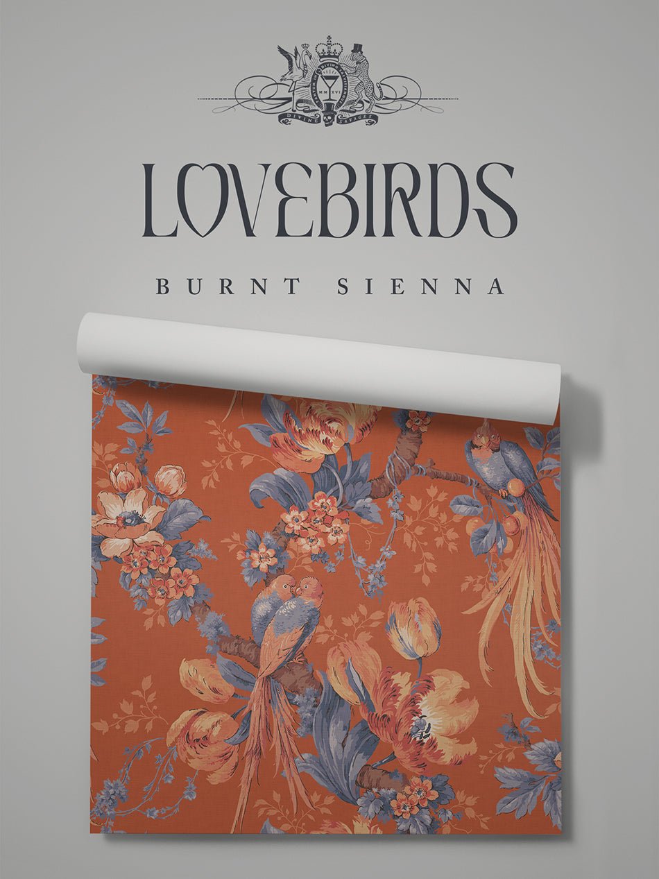 Lovebirds Wallpaper - Burnt Sienna - Divine Savages - DVS180-LVEBRDS-SIEN-WR - Premier Wallcovering