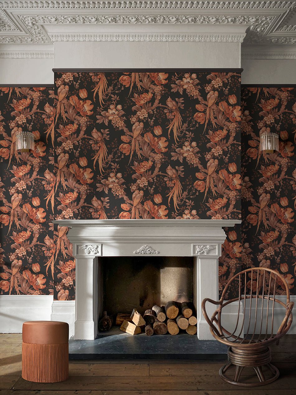 Lovebirds Wallpaper - Black - Divine Savages - DVS176-LVEBRDS-BLK-WR - Premier Wallcovering