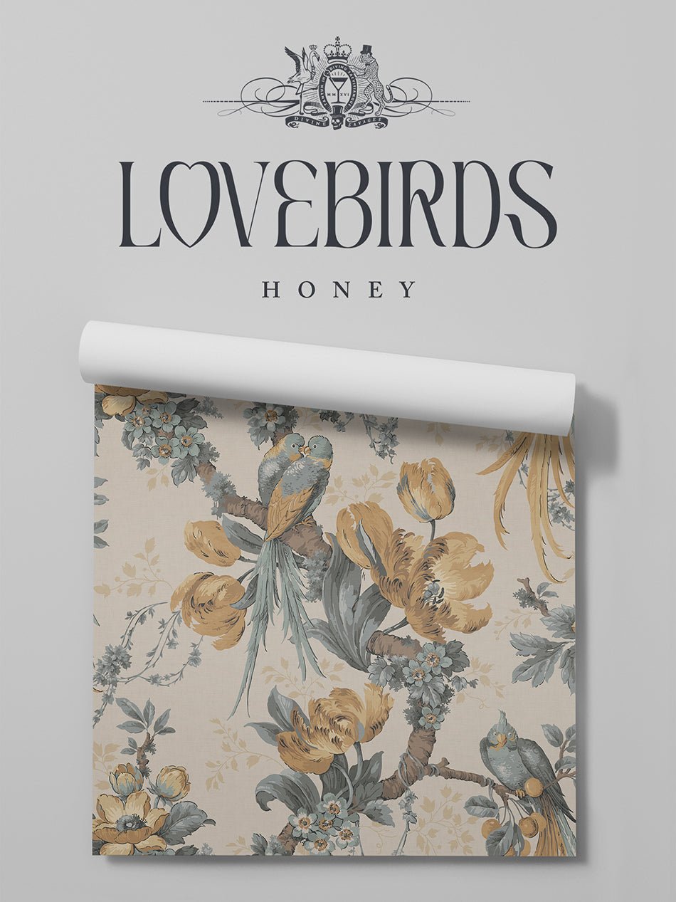 Lovebirds Wallpaper - Honey - Divine Savages - DVS172-LVEBRDS-HNY-WR - Premier Wallcovering