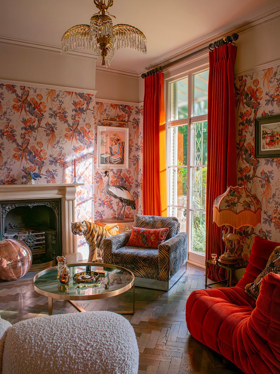 Lovebirds Wallpaper - Papaya - Divine Savages - DVS171-LVEBRDS-PAP-WR - Premier Wallcovering