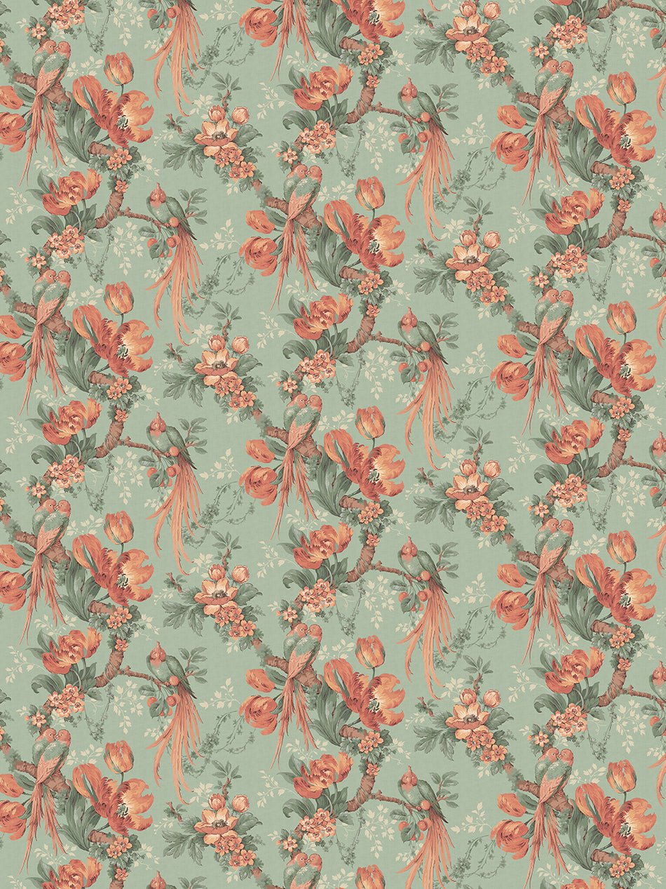 Lovebirds Wallpaper - Eggshell Green - Divine Savages - DVS173-LVEBRDS-GRN-WR - Premier Wallcovering