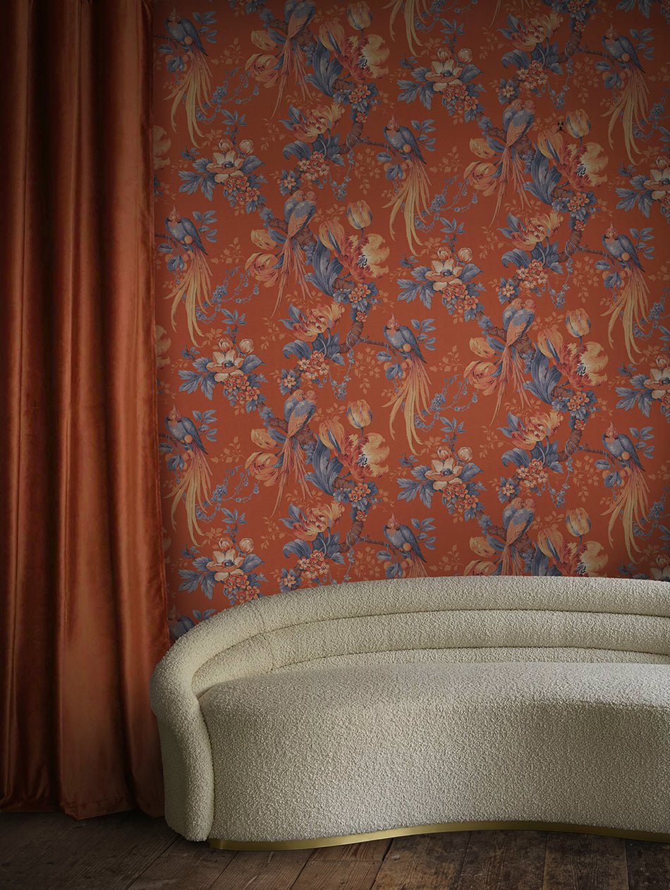 Lovebirds Wallpaper - Burnt Sienna - Divine Savages - DVS180-LVEBRDS-SIEN-WR - Premier Wallcovering