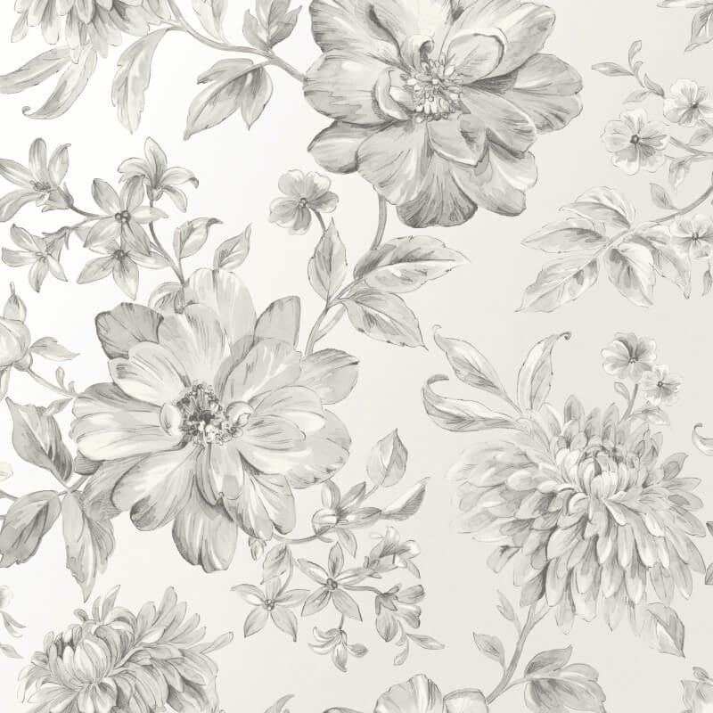Lucia Floral Metallic Wallpaper - Silver/Grey - Crown - M1547 - Premier Wallcovering