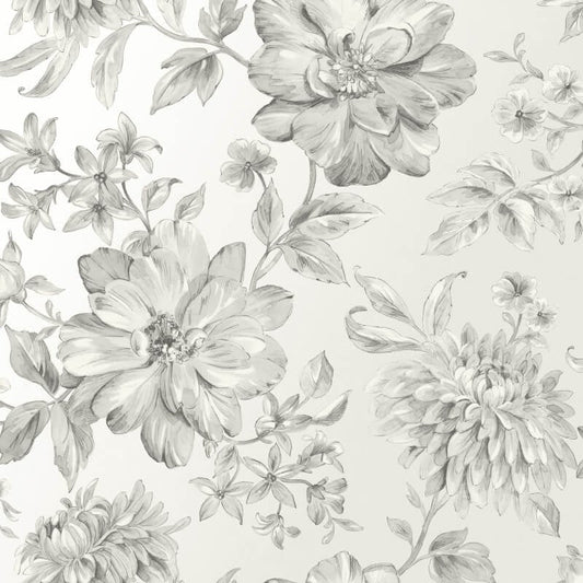 Lucia Floral Metallic Wallpaper - Silver/Grey - Crown - M1547 - Premier Wallcovering