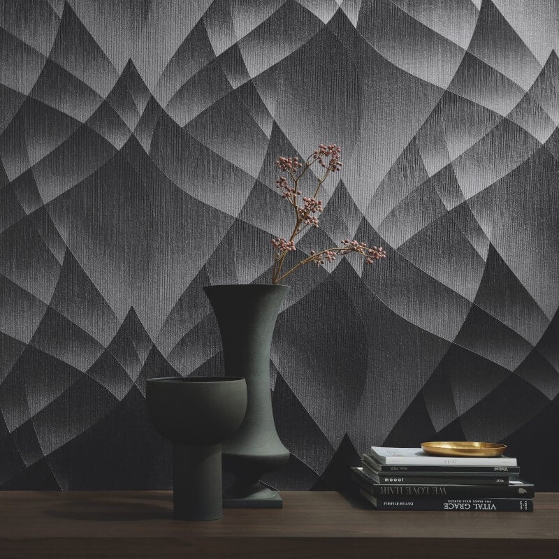 Lumina Geometric Metallic Wallpaper - Black - Erismann - 10374 - 15 - Premier Wallcovering