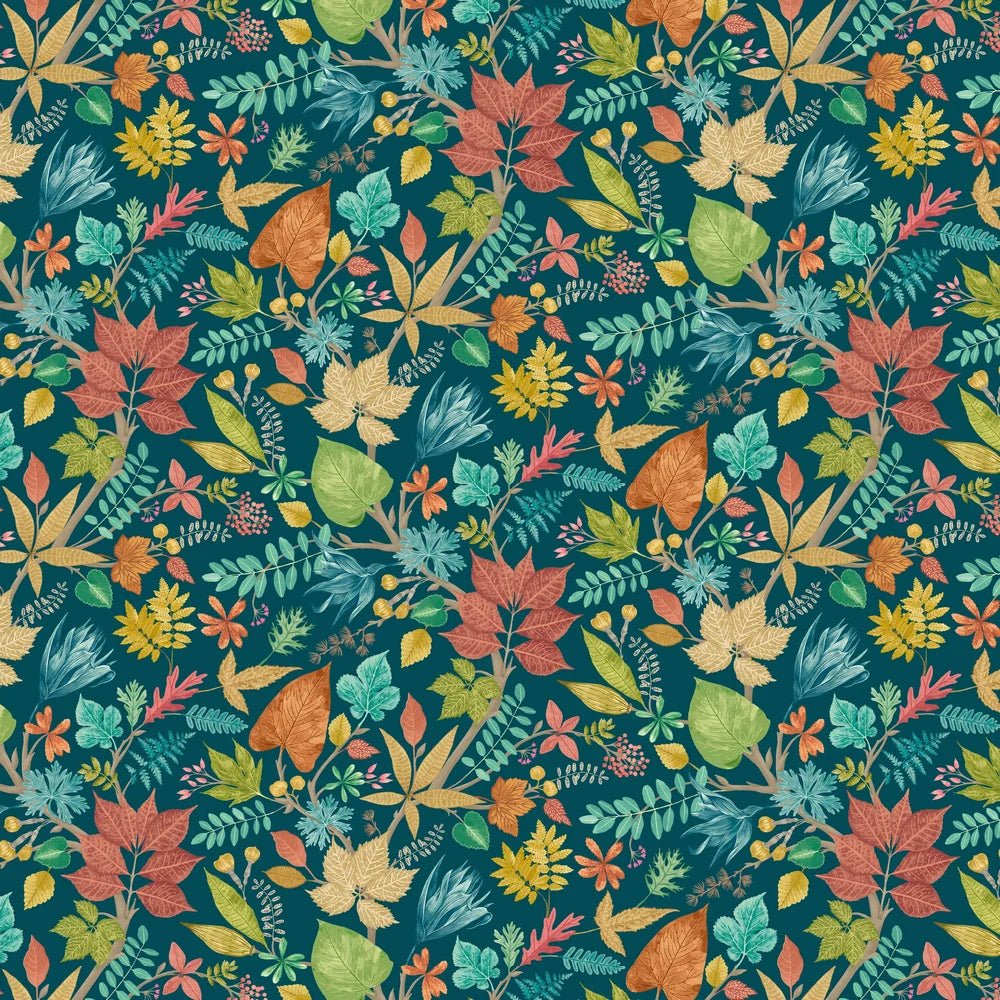 Lush Leaves Wallpaper - Teal & Corn - Ohpopsi - RON50120W - Premier Wallcovering