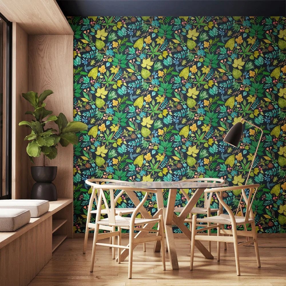 Lush Leaves Wallpaper - Midnight Garden - Ohpopsi - RON50118W - Premier Wallcovering